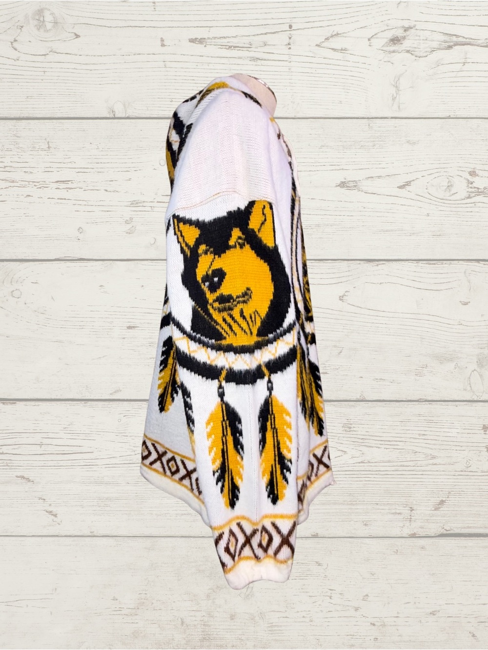 Vintage 90s Tejidos Imalaya Wool Wolf Dreamcatcher Hooded Full Zip Sweater L/XL - Picture 2 of 12